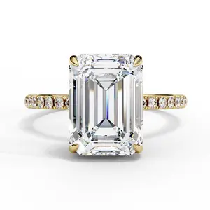 Emerald Cut Lab Diamond Hidden Halo Engagement Ring