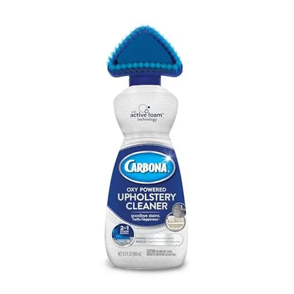Carbona Upholstery Cleaner with Built-In Brush | Oxy-Powered Formula with Active Foam Technology for Stains & Odor Removal | 2-in-1 Applicator for Couches, Car Seats, Mattresses, and More | 13.5 Fl Oz