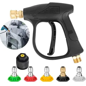 High Pressure Washer Gun Tools, Car Washer Gun with 5 Nozzles and M 22 Brass Coupler for Pressure Power Washers Car Wash Sprayer