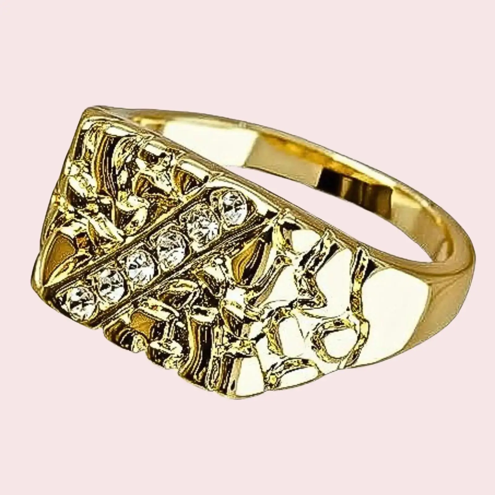 1 nugget ring, 14k plated men's fashion jewelry, closed ring, birthday gift for lover, gift for relatives,  nugget ring