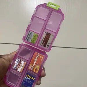 Portable Pill Storage Box, Travel Pill Organizer Box with 147 Brand Labels/stickers, 10-grid Mini Pill Container, Pocket Size Dustproof Remedies Pill Box, Medicine Storage Organizer, Pill Case, Travel Essentials, Household Items, Vitamin Box