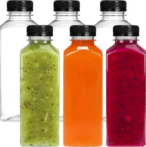 6 count 16oz Plastic Juice Bottles with Caps, Clear Empty  Water Bottles, Disposable Beverage Containers Bulk for Juicing Smoothies Turmeric Juice Milk and Other Beverages