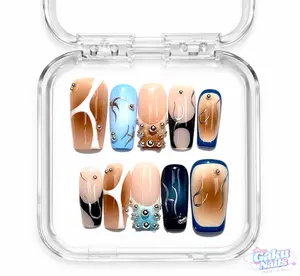 GakuNails BLUE SAND 10 PCS Medium Square Handmade Press On Builder Gel French Tip Abstract Fashion Edgy Quality Reusable Eco-Friendly Nails