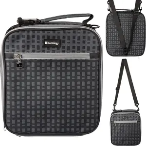 Bentology Convertible Soft Black Checker Insulated Durable Lunch Bag- Zippered Outer Pocket - Adjustable Straps Convert to Backpack - For Kids