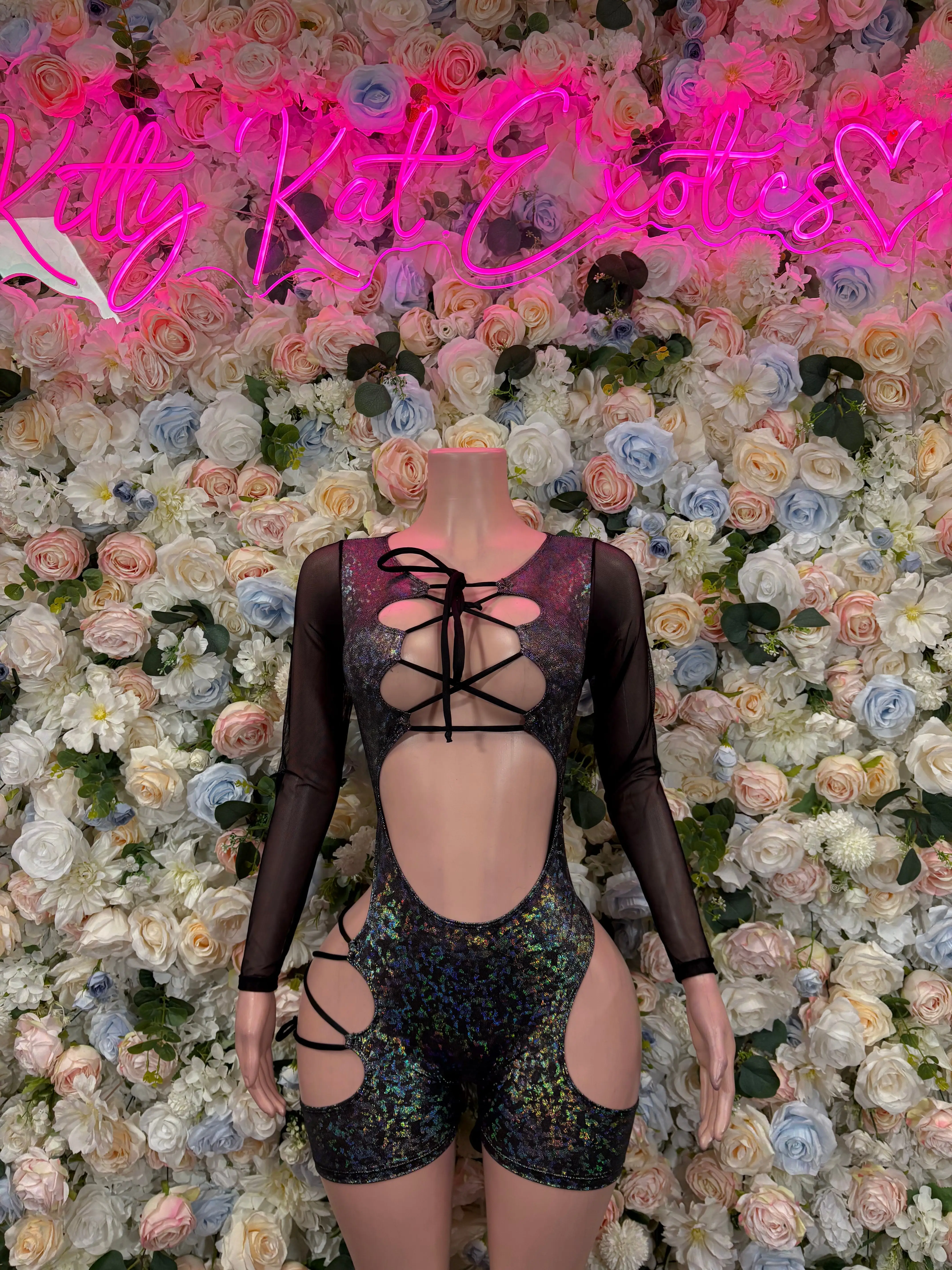 Bottlegirl Outfit Black Metallic Bodysuit