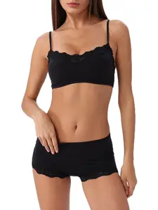 Starrylion Women 2 Piece Lace Lingerie Set Pullover Removable Padded Bralette Sexy Boyshort Panties PJ Set