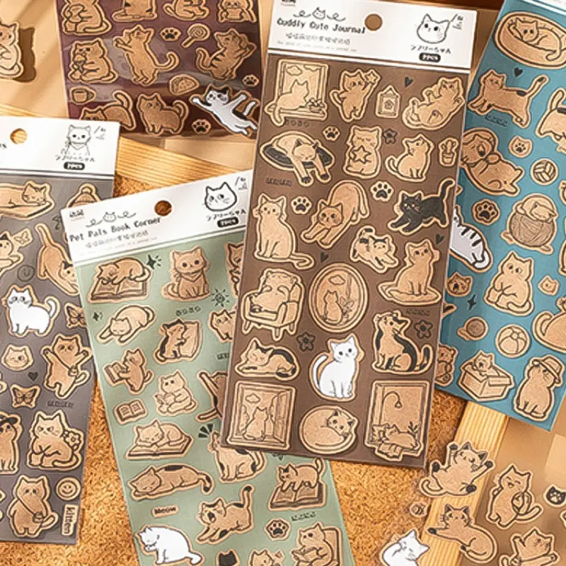 Cute Cat Stickers Set of 6, Adorable Kitten Decals for Kids, Fun Animal Sticker Pack for Scrapbooking and DIY Crafts
