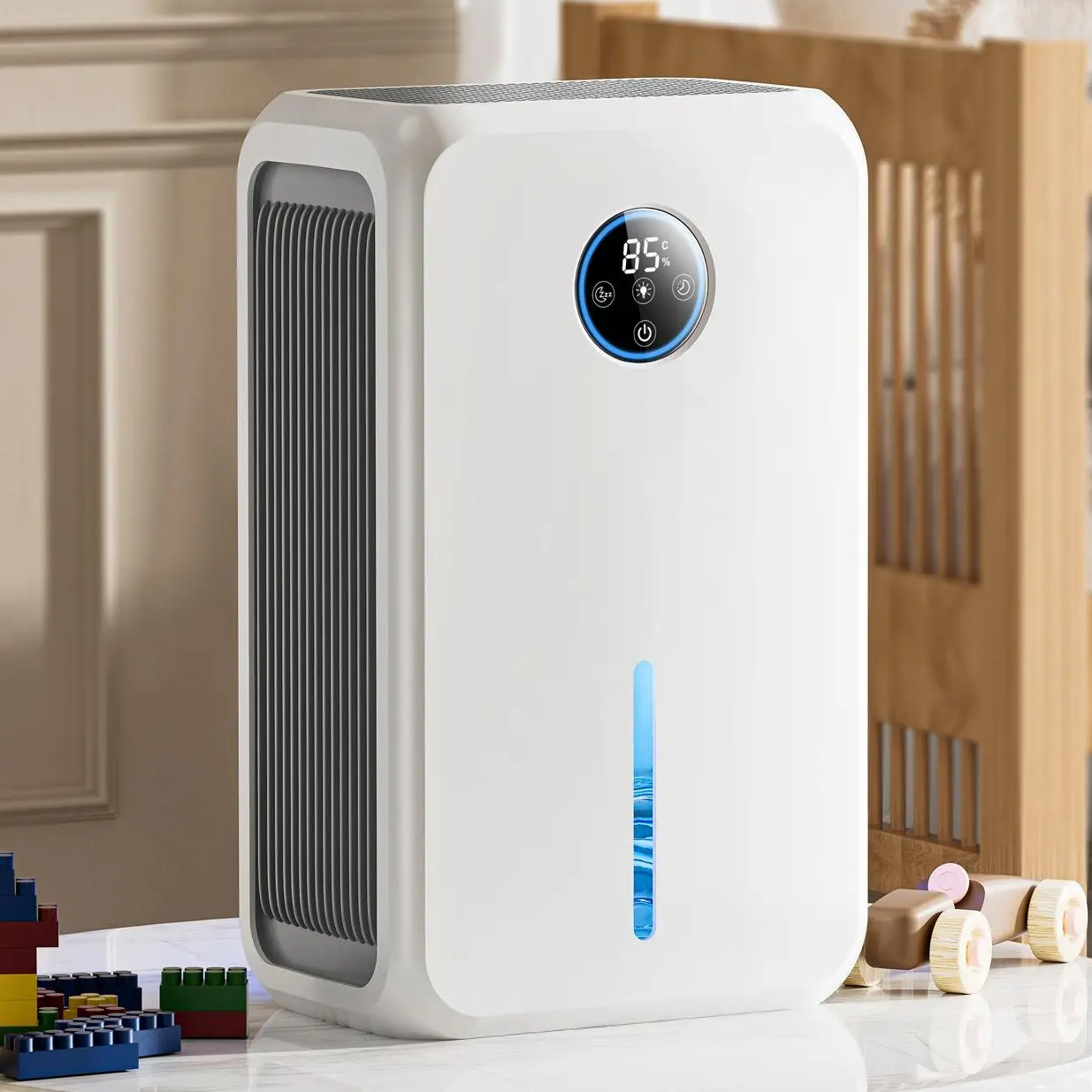 Quiet Efficient Home Dehumidifier, 75 oz Capacity for 800 Sq.Ft Medium Rooms, Auto Shut-Off, Color Changing LED, Ideal for Bedroom, Bathrooms, Basements - Humidifier for Bathroom