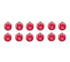 RC Home Decor-Set of 12 Red Glass Snowflake Christmas Ornament