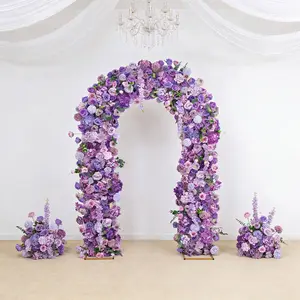 Artificial Flower Arch Backdrop Mixed Lavender Lilac 4ft x 8ft Silk Roses, Hydrangeas & Chrysanthemums for Round Top Double Arch Stand