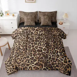 Leopard Print 7 Piece Bedding Set,Cheetah Decor Comforter Set with Sheets, Geometric Modern Bed in A Bag