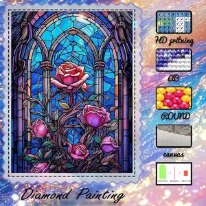 DIY 5D Flocking Cloth Diamond Painting Kit, AB Drill, Fairy Dust Drill, Crystal Drill, Rose, Window, Colorful Diamond Embroidery, Special Craft Diamond Art Set, Wall Decoration, Gift for Family, Loved Ones, Friends, DIY Kits
