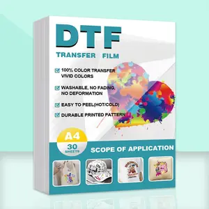 DTF Transfer Film Paper, 30 Sheets/set Double Sided PET Thermal Transfer Film, Cold & Hot Peel Printing Film for DIY T-shirt Fabric Pattern