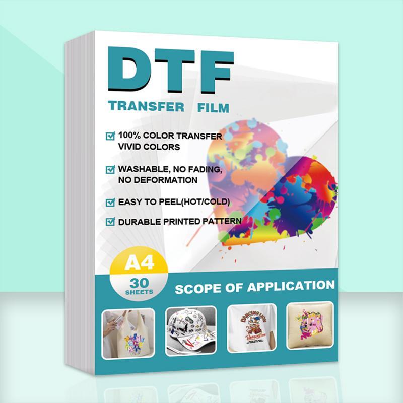 DTF Transfer Film Paper, 30 Sheets/set Double Sided PET Thermal Transfer Film, Cold & Hot Peel Printing Film for DIY T-shirt Fabric Pattern