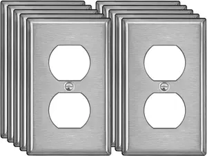 Wall Plate with Protective Film 10 Pack Duplex Receptacle Metal 1 Gang Standard Industrial Stainless Steel Outlet Cover