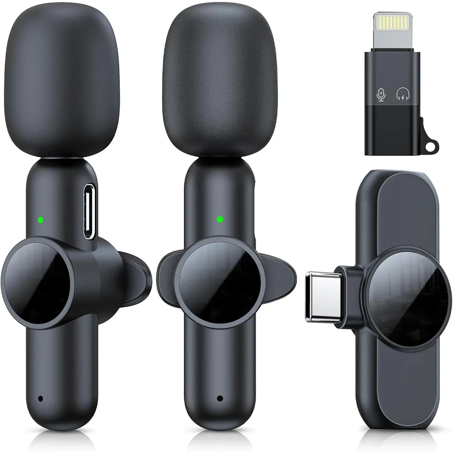 2pcs Wireless Microphone for iPhone/Android Phone, USB Type-C & Lightning Mini Microphone with Noise Reduction, Lavalier Microphones Clip on Lapel Mic for Video Recording, Vlog, Podcast, TikTok