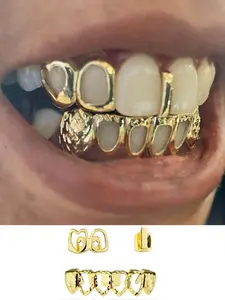 3Pcs Women's Teeth Grillz Top & Bottom Set, Heart Cut-Out Design, Press Flower Craftsmanship, 14k Gold Plated Copper Material, Teeth Kit, Accessory