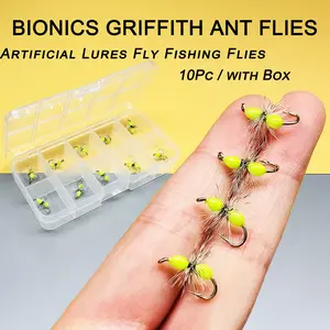 10Pcs(with Flies Box) #10 Fly Fishing Flies Griffith Ant Artificial Dry Flies Bait for catching fish like Trout/Bass/Perch/Carp etc in fresh water or salt water