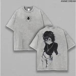 Sanlan SanlanShizuku Hunter X Hunter, Phantom Troupe Anime Double Printed Vintage Washed Tee Unisex Oversize Heavyweight Cotton T-shirt for Anime Fans and Lovers