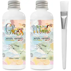 Gloss Varnish for Acrylic Painting, 2 x 100ml Clear Acrylic Varnish Keeps Paintings from Yellowing Cracking, Maintains Permanent Color (Gloss + Matte)