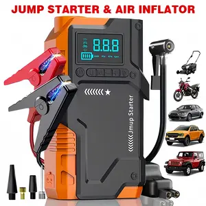 Multi-functional car emergency starter, 2-in-1 car repair kit (8000A car start power supply and 180 psi air compressor), 12V/24V wireless charger, equipped with smart alligator clip and inflation accessories, professional car emergency rescue tool.
