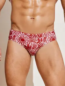 Men's patterned quick-dry sports triangle swim trunks, men's swimwear, full of energy, snug and breathable, summer beach swimming shorts