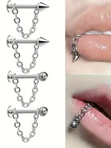 2 Piece Fashion Simple Stainless Steel Chain Lip Studs, Cartilage Ear Piercings, Body Jewelry, Detachable Jewelry for Men and Women Daily Wear Punk Influences