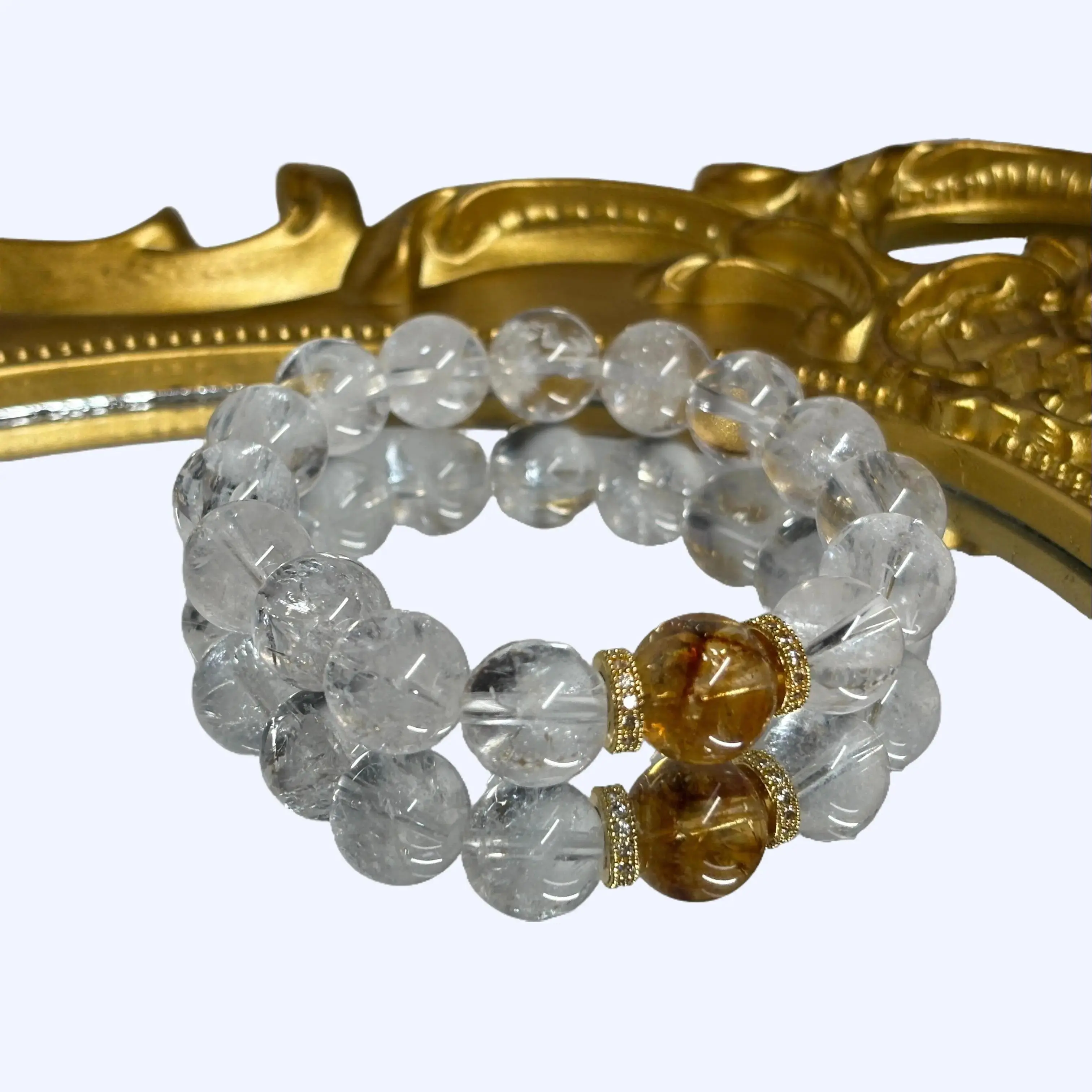 White Azeztulite × Golden Rutilated Quartz | Soul Light & Success Bracelet