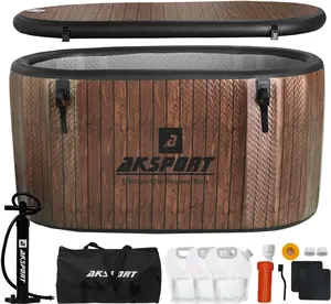 AKSPORT Ice Bath Tub for Athletes, 151 Gallons Inflatable Cold Plunge Tub Compatible with Water Chillers, Icebath for Recovery & Cold Water Therapy, Portable Bathtub for Indoor & Outdoor-Wood