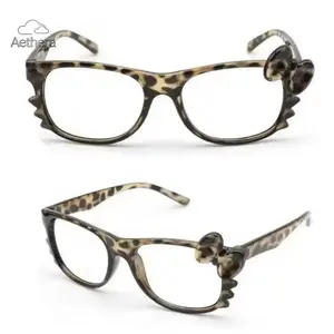 Women’s Y2K Cute Kitty Leopard Print Glasses, Rimless Nerd Statement Frames, Fashion Non-Prescription Eyewear Accessory