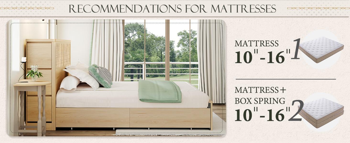 Yechen Natural Rattan Queen Bed Frame with Storage, 10 Drawers & Storage Headboard with Charging Station, Boho Rattan Wood Bed Frame with Metal Frame, Noise Free, No Box Spring Needed Yechen Natural Rattan Queen Bed Frame with Storage, 10 Drawers & Storage Headboard with Charging Station, Boho Rattan Wood Bed Frame with Metal Frame, Noise Free, No Box Spring Needed
