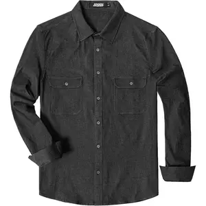 JOGAL Mens Denim Shirt Long Sleeve Button Down Shirt Regular Fit Work Shirt with Flap Chest Pockets
