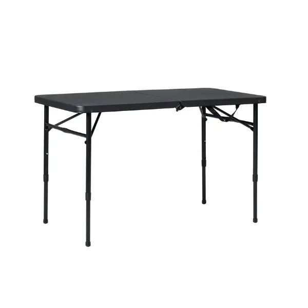 40L x 20W Plastic Adjustable Height Fold-in-Half Folding Table, Rich Black