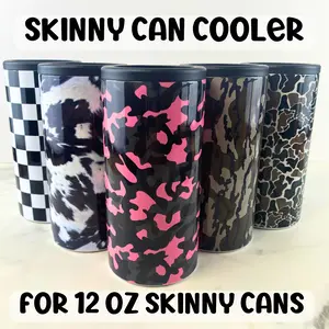 Patterned Skinny Can Cooler, Stainless Steel, Double Walled Insulated Can Holder, Fits Skinny 12 oz Cans, Drinkware