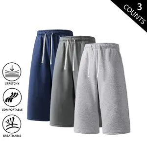 3-Pack Men’s Casual Knee-Length Sweat Shorts, Elastic Waist Drawstring Lounge Shorts, Breathable & Stretch Bermuda Shorts for Everyday Wear, Workouts, Streetwear