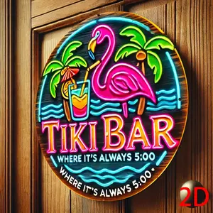 Vibrant Tiki Bar Neon Sign Retro Wall Decor with Flamingo Palm Tree Design Durable Metal Sign for Indoor Outdoor Spaces Man Cave Bar Cafe Restaurant Office Garage Club Home Decor