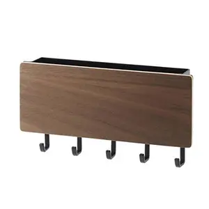 Wall-Mounted Key Holder Rack, Decorative Key and Mail Organizer with 5 Hooks, Ideal for Front Door Hallway Office Apartment (walnut Color)