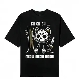 Funny retro pattern cat movie horror T-shirt cotton casual summer T-shirt, fashionable top round neck T-shirt suitable for Halloween wear and gifts