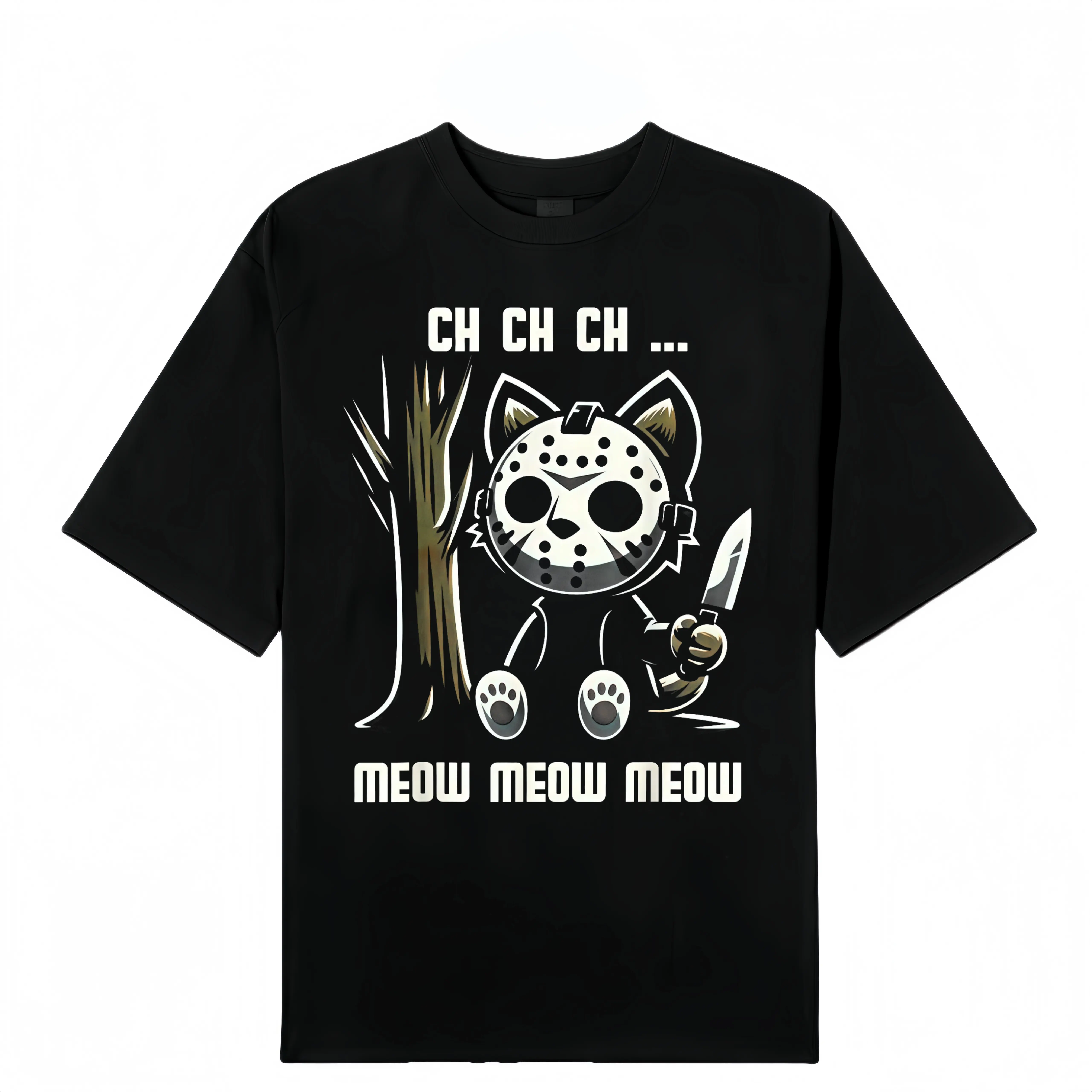 Funny retro pattern cat movie horror T-shirt cotton casual summer T-shirt, fashionable top round neck T-shirt suitable for Halloween wear and gifts