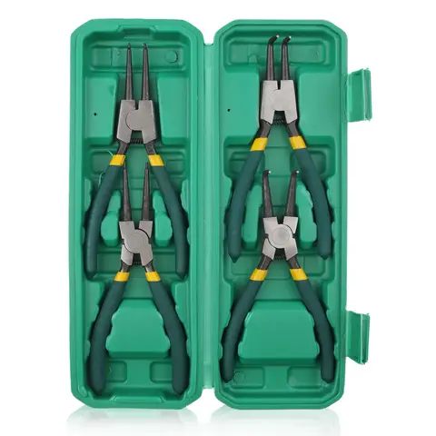 Mechanic Essentials 4Pcs Snap Ring Pliers Set 7 Inch Internal External Straight Bent Jaw Heavy Duty CRV Steel Circlip Remover Garage DIY Auto Repair Tool