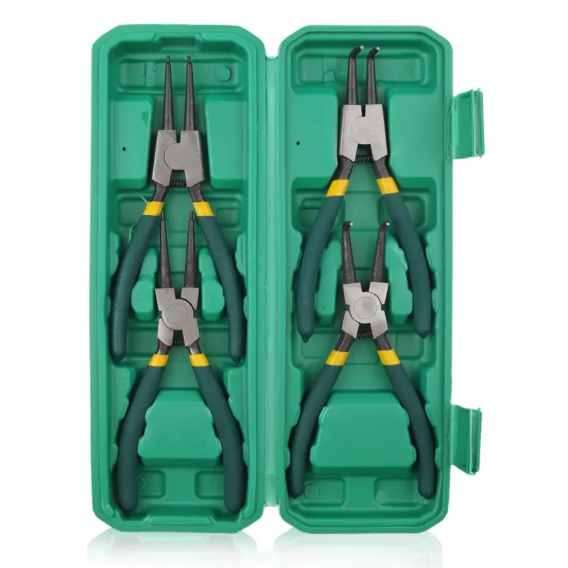 Mechanic Essentials 4Pcs Snap Ring Pliers Set 7 Inch Internal External Straight Bent Jaw Heavy Duty CRV Steel Circlip Remover Garage DIY Auto Repair Tool