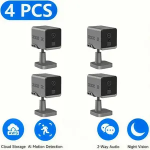 4-Pack Indoor Wireless Security Camera, 3MP Smart Camera, Real-Time Recording, Infrared Night Vision, Two-Way Audio, Cloud & SD Storage, PIR Detection, APP Control, Compact Design for Home & Office