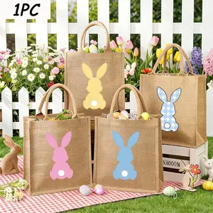 Easter Bunny Tote Bag,Easter Bag,Easter Gift Bag For Kid Toddler,Burlap Bag, Easter Canvas Bags,  Children'S Egg Hunt Bags, Easter Gift Bags, Easter Baskets, Adorable Design, Easter Themed