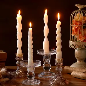 4 count Twisted Taper Candles Wax Unscented  Spiral Swirl Candlesticks for Wedding Holiday Dinner Party  Decorations(7.87 Inch,Pure,White)