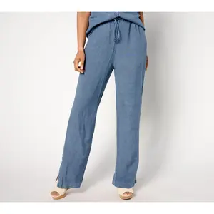 Side Stitch Ruffle Waist Wide-Leg Pant