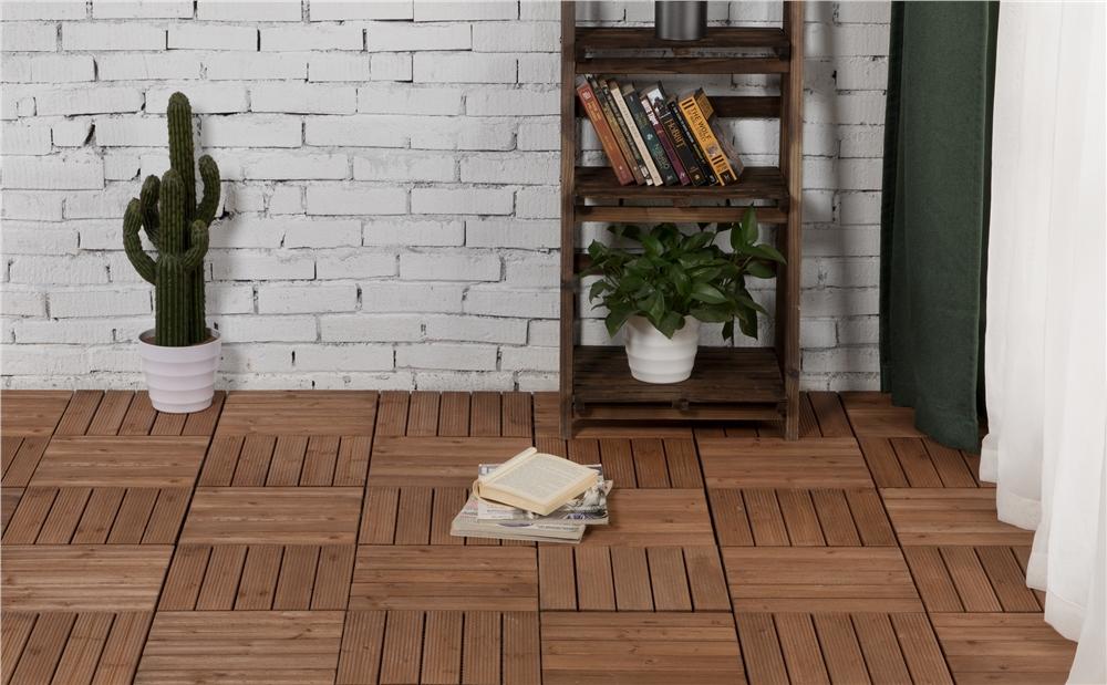 [27 PCS] Yaheetech Interlocking Patio Deck Tiles 12 x 12in Wood Floor Tiles Outdoor Flooring for Patio Garden Deck Poolside