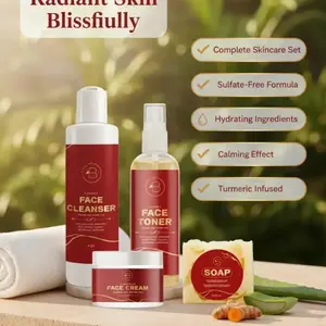 Blissful Skin Radiance Skincare Kit – Cleanser, Toner, Face Cream & Bar Soap Set