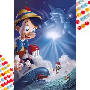 5D DIY Diamond Arts Colorful Painting Kit, Round Diamond Arts Colorful Painting of Pinocchio, Wall Art Decor for Home Living Room Bedroom, Crafts, Handcraft, DIY Craft Supplies