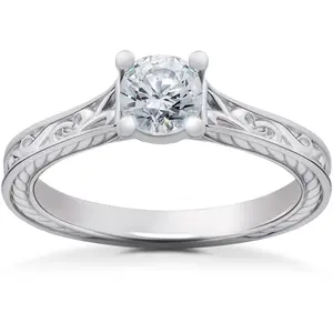 1/2ct Lab Grown Vintage Scroll Solitaire Sophia Engagement Ring 14k White Gold
