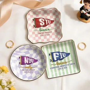 Custom School Pennant Flag Ring Dish, Personalized College Graduation Gifts for Her, Class of 2026 Keepsake Gift
